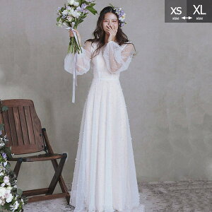 ウェディングドレス 花嫁 長袖 シンプル 白ドレス Vネック ワンピース 花嫁 結婚式 二次会 披露宴 前撮り 後撮り 撮影用 ビーチフォト フォトウェディング レース ドレス ロング トレーンド