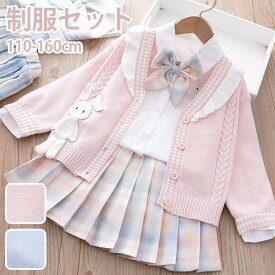 入学式 卒業式 制服 女の子 4点セット JK 春 秋 小学生 中学生 高校生 ジュニア 中学 受験 大きいサイズ ゆったりサイズ 卒服 カーディガン 入園祝い ギフト 卒園式 七五三 お受験 発表会 ピンク ブルー 110 120 130 140 150 160 dg100m4m4m4