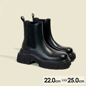 サイドゴアブーツ レディース ブーツ チェルシーブーツ 厚底 ショートブーツ 黒 サイドゴア スムース スクエアトゥ マニッシュ 靴 秋冬 おしゃれ 歩きやすい 大きいサイズ 小さいサイズ 韓