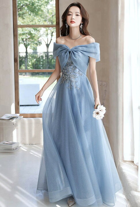 楽天市場】ビッグリボン オフショルダー ロングドレス ミモレ丈ドレス  