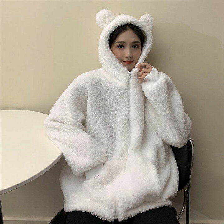 もこもこ パーカー クマ耳 熊耳 大きいサイズ クマみみパーカー かわいい ジャケット レディース ドロップショルダー トップス フード付き 長袖 ジップアップパーカー ゆったり キュート カジュアル 体型カバー リラックス ガーリー 白 緑 dg194n1n1t2 ドレス
