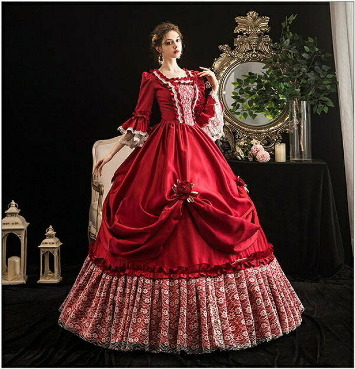 楽天市場 期間限定 マスクプレゼント中 フリーサイズ 貴族 コスチューム 舞台 衣装 中世貴族風 宮廷 お嬢様 パーティー 中世編み上げタイプ 貴族 演奏会 ロングドレス ワンピース 刺繍 プリンセスライン フリル 長袖 Aライン ワインレッドda746s1s1y7 代引不可