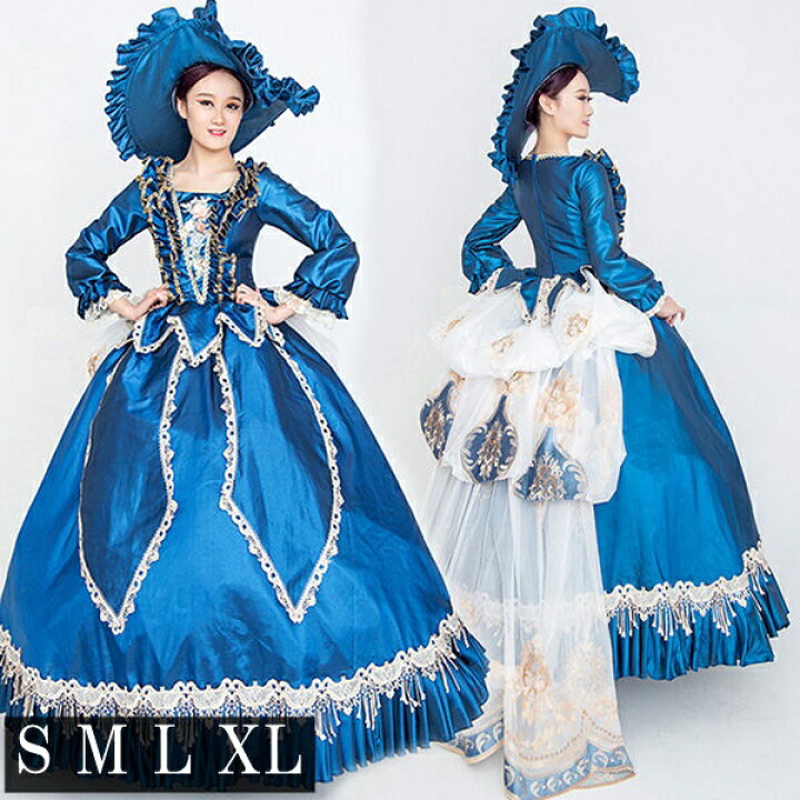 楽天市場 ロングドレス 貴族ドレス お姫様ドレス ドレス アンティーク 中世ヨーロッパ ボリューム袖 レース スクエアネック 刺繍 豪華 ゴージャス 華やか 上品 貴族風 演奏会 舞台衣装 ゴージャス 声楽 オペラ イベント ワンピース 撮影 コスプレ ブルー S M L Xlda905s1