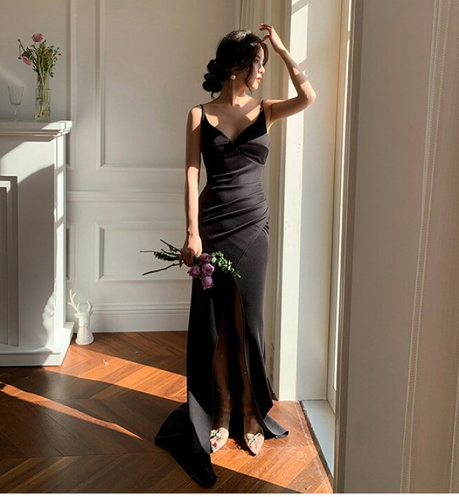 楽天市場】【送料無料】ロングドレス 黒 マーメイドライン  