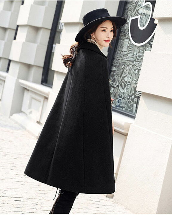 楽天市場】ケープ コート マント ミディアム丈 ボア有り ポンチョ  