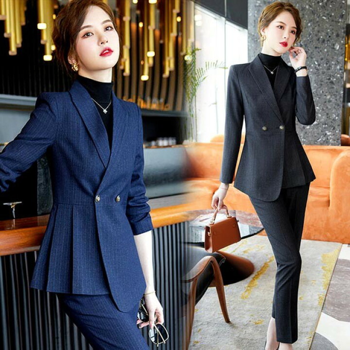 楽天市場】パンツスーツ ストライプスーツ レディース ママスーツ  