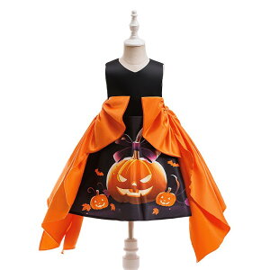 ワンピース ハロウィン キッズ 子供ドレス 女の子 ジャックオーランタン かぼちゃ プリンセスドレス ブラック オレンジ リボン 110cm 120cm 130cm 140cm 150cm 秋 仮装 コスプレ パーティー mj004x0x0m6