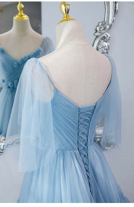 楽天市場】ティアードドレス ウェディングドレス ライトブルー カラー  