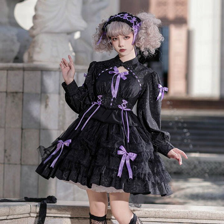 楽天市場】ロリータワンピース ゴスロリ クラロリ 黒 ブラック 