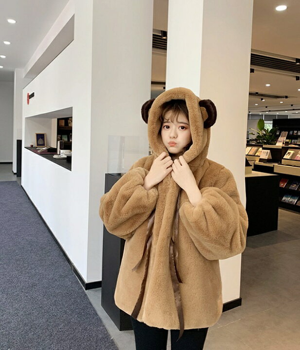 楽天市場】もふもふコート ボアコート 熊耳 ふわふわ もこもこパーカー 