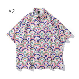 アロハシャツ シャツ レディース 開襟シャツ 夏物 ハワイアン 半袖 虹柄 可愛い ゆったり 体型カバー 大きいサイズ ヴィンテージ風 シンプルデザイン オープンカラー カジュアル ストリートリゾート 旅行 海 ビーチ レトロ dd071z7z7m4