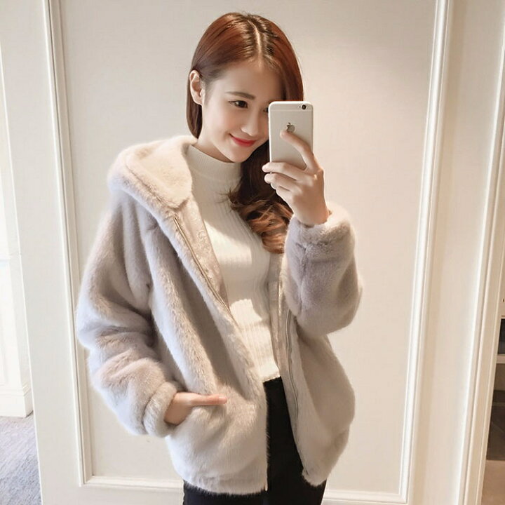 楽天市場】ふわふわ もこもこパーカー コート ファー 暖かい グレー  
