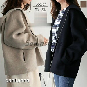 ショートコート フード付き レディース ジャケット ジャンパー ショート丈 ファスナー アウター コート カジュアル ゆったり ポケット有り 無地 秋冬 冬物