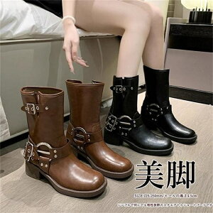 ブーツ レディース ショートブーツ チャンキーヒール スクエアトゥ ワークブーツ 合皮 美脚 厚底 疲れない 安定感 歩きやすい 通勤 オフィス 履きやすい トレン