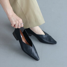 【公式】イーボル EVOL Vカットポインテッドスタックヒールパンプス パンプス ブラック レディース 靴 ポインテッドトゥ すっきり 美脚 Vカット 柔らかい ソフト 2way 歩きやすい ローヒール 安定感 オフィス 仕事 通勤 通学 疲れにくい