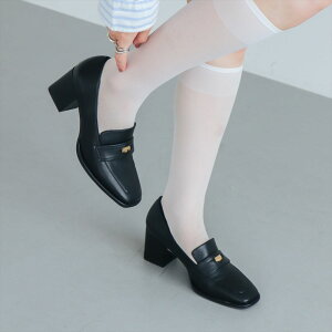 【公式】イーボル EVOL コイン6.5cmヒールローファー ブラック 靴 レディース 太ヒール ローファー エナメル コインローファー 22cm 小さいサイズ 履きやすい お出かけ デイリー 通勤 通学