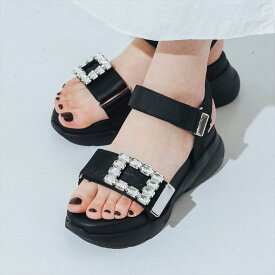 【公式】【SALE／36%OFF】イーボル EVOL 軽量・柔らかい 超軽量ビジューバックルスポーツサンダル ブラック 25ss 新作 靴 レディース サンダル スポサン スポーティー 厚底 ビジュー キラキラ ベルクロ レディ 軽い 大きいサイズ LL