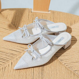 【公式】【SALE／37%OFF】イーボル EVOL クッション入り・柔らかい ダブルリボンチュールミュール サンダル ブラック 25ss 新作 靴 レディース パンプス ミュール リボン チュール 抜け感 ソフト モード レディ デート 大きいサイズ LL