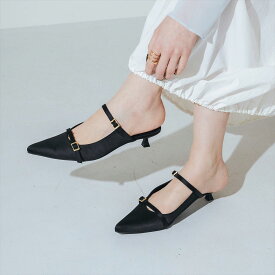 【公式】【SALE／50%OFF】イーボル EVOL 柔らかい・クッション入り ダブルベルトポインテッドミュール サンダル ブラック 25ss 新作 靴 レディース パンプス ミュール 甲ベルト シンプル モード 通勤 通学 パーティー 大きいサイズ LL