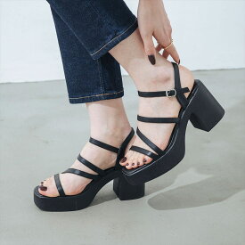 【公式】【SALE／29%OFF】イーボル EVOL XS-LLサイズ展開・軽量 クロスベルト厚底サンダル ブラック 靴 レディース サンダル 厚底 スタイルアップ スクエアトゥ シンプル 大人っぽい 軽い 小さいサイズ 大きいサイズ