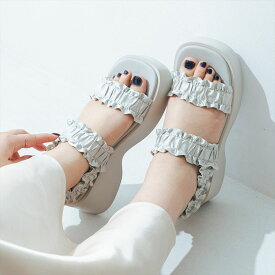 【公式】イーボル EVOL 軽量厚底フリルサンダル サンダル ブラック レディース 靴 厚底 夏 安定感 低身長 美脚 韓国ファッション 軽い 軽量 韓国ファッション