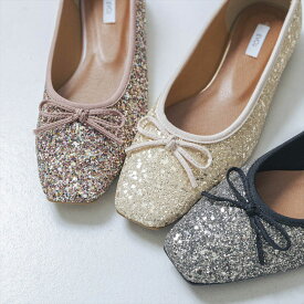 【公式】イーボル EVOL 【軽量・柔らかい】グリッターフラットバレエ ブラック 靴 レディース 25aw 新作 バレエシューズ バレエ パンプス フラット スクエアトゥ グリッター キラキラ リボン 韓国 結婚式 ママ 通勤 通学 定番