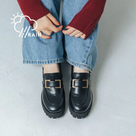 【公式】【SALE／30%OFF】イーボル EVOL 【晴雨兼用(一部カラー除く)・インヒール入り】トラックソールバックルローファー ブラック 靴 レディース 25aw 新作 ローファー インヒール 厚底 トラックソール 軽量 定番 通学 オフィス 雨 晴雨兼用 レイン