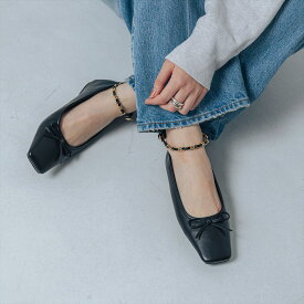 【公式】【SALE／66%OFF】イーボル EVOL 【軽量・柔らかい】スクエアチェーンバレエ ブラック 靴 レディース 25aw 新作 バレエシューズ バレエ パンプス スクエアトゥ リボン ストラップ ベルト 軽量 ぺたんこ フラット 上品 2way 取り外し可