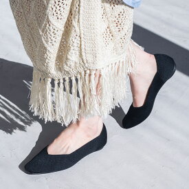 【公式】【SALE／25%OFF】イーボル EVOL Vカットニットスクエアフラットパンプス フラットシューズ パンプス ブラック レディース 靴 ニット素材 スクエアトゥ シンプル ソフト 柔らかい 歩きやすい 軽量 走れる 仕事 オフィス 通勤 通学