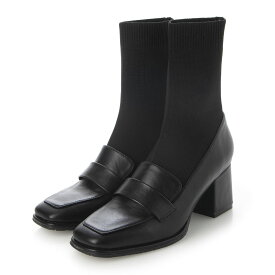 【公式】【SALE／60%OFF】イーボル EVOL スクエアローファーニットショートブーツ ブーツ ブラック レディース 靴 23aw ショートブーツ ニット ローファーブーツ スクエアトゥ フィット感 韓国ファッション スカート合わせ
