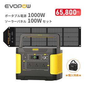 【P5倍＆クーポンで65,800円★収納バック進呈】Evopow ポータブル電源 ソーラーパネルセット 1000W+100W リン酸鉄 バッテリー 大容量1024Wh 折りたたみ式 MPPT制御方式 純正弦波 急速充電 非常用電源 車中泊・キャンプ・アウトドア・地震用 防災応援 停電対策 エボポウ