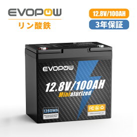 単品・2個セット Evopow リン酸鉄リチウムイオンバッテリー 12.8V 100Ah LiFePO4電池 充電器 走行充電器 内蔵100AのBMS 長寿命 コンパクト蓄電池 直列並列 キャンピングカー 車中泊 アマチュア無線 防災 停電 ソーラー充電
