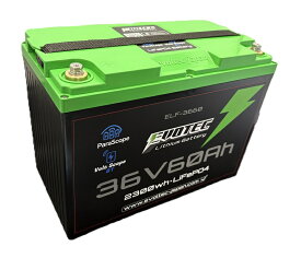 36V 60Ah LiFePO4リチウムバッテリー ELF-3660PVS 船検対応 無限並列可能 接続状態での充電OK 新旧バッテリーの並列接続もOK ブルートゥース 防水機能 グループ31サイズ ボイジャーMF31と同サイズ 大容量60Ah ストレージに簡単設置可能 EVOTEC/エヴォテック