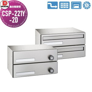 【無料★特典対象】 集合郵便受 ポスト ダイケン DAIKEN ポステック CSP-221Y-2D 前入れ後出し 2戸用 横型 スリム 屋内仕様 壁貫通