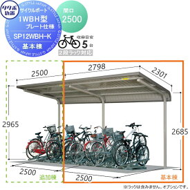 サイクルポート タクボ 物置 TAKUBO 田窪工業所 SP1WBH型シリーズ 5台用 ZAN仕様　基本棟 ベースプレート仕様 柱間2500屋根奥行き2301高さ2965 SP12WBH-K 自転車 屋根 駐輪 diy バイク置き場 集合住宅 雨よけ