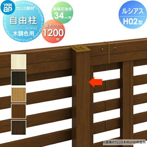 【部品】 フェンス YKK YKKap ルシアスフェンスH02型用 自由柱 木調カラー H1200 耐風圧強度34m 秒相当仕様 柱ピッチ1m以内 境界 屋外 アルミ 形材フェンスガーデン DIY 塀 壁 囲い
