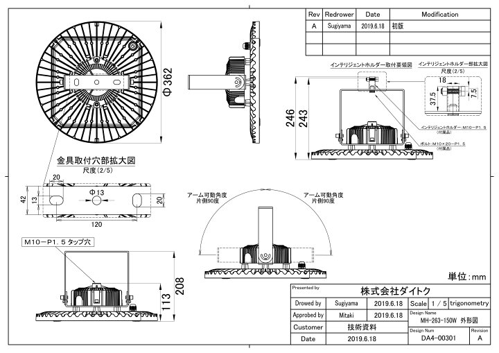 楽天市場】LED投光器・高天井灯 水銀灯700W相当 昼白色 MH-263-150W 