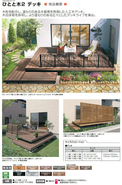 楽天市場 ウッドデッキ ひとと木2 標準床板 1 0間 3尺 束柱h250固定タイプ 標準 大引き移動収まり セット 三協アルミ 三協立山 人工木 セット Diy キット 樹脂 Diy エクステリアg Style