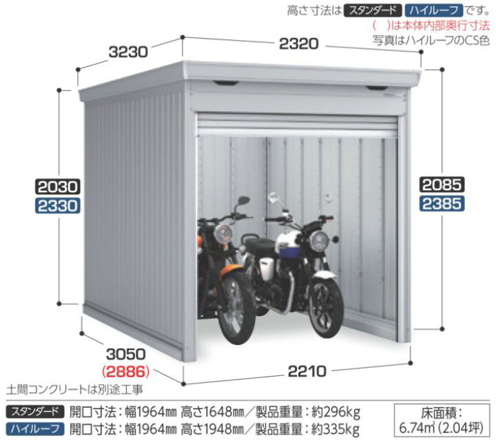 楽天市場】イナバ バイクガレージ FM-2230HD ハイルーフ 土間タイプ 