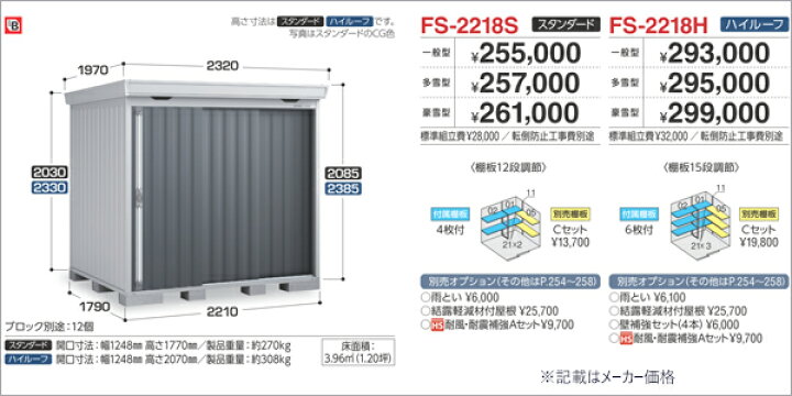 楽天市場】イナバ物置 フォルタ FORTA FS-2218S スタンダード 一般型 