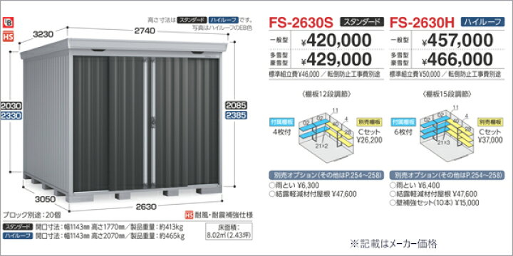 楽天市場】イナバ物置 フォルタ FORTA FS-2630S 一般型 スタンダード