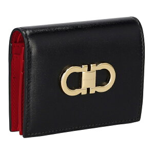 フェラガモ 二つ折り財布 折財布 コンパクト財布 レディース ダブル ガンチーニ レザー Salvatore Ferragamo 220627 0770769 ブラック レッド プレゼント