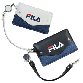 【クーポン利用で12%割引★6/4まで】【送料無料 ゆうパケット発送限定品】 FILA フィラ パスケース 定期入れ カードケース リール付きストラップ デニムレター柄 【日本正規メーカー商品】【楽ギフ_包装】