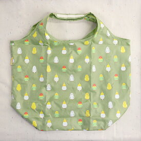 エコトート　大　インコ並べ　グリーン　◆◆　ことり 小鳥 雑貨 エコバッグ お買い物バッグ お買い物かばん ショッピングバッグ トートバッグ 折りたたみ コンパクト 軽量 薄い オカメインコ セキセイインコ コザクラインコ 緑 GR【濱文様】