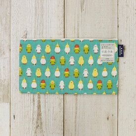 フラットポーチ　インコ並べ　◆ゆうパケット対応◆　和雑貨 雑貨 ポーチ ペンケース コスメポーチ マスクケース マルチポーチ マルチケース フラットポーチ フラットケース オカメインコ セキセイインコ コザクラインコ【濱文様】
