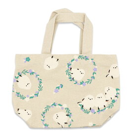 ミニトート ★リースしまださん シマエナガ ことり 小鳥 雑貨 グッズ 横長 手提げ 綿100％ 厚手 マチ付き ポケット付き 小さめ コンパクト かわいい 布バッグ ミニバッグ ランチバッグ ランチトート エコバッグ サブバッグ しまえなが バッグ【フレンズヒル】