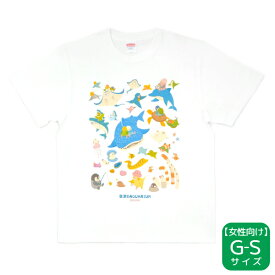 Tシャツ　BIRDAQUARIUM　G-Sサイズ　ガールズ 女性向け レディース インコ 文鳥 野鳥 シマエナガ ことり 小鳥 雑貨 グッズ ティーシャツ 半そで 半袖 クルーネック 丸首 夏服 鳥柄 魚 水族館 プリント イラスト アニマル 白地 綿100％ コットン【BIRDSTORY】