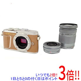 【いつでも2倍！1日と5．0のつく日は3倍！18日も3倍！】【中古】OLYMPUS ミラーレス一眼 PEN E-PL9 EZダブルズームキット ブラウン 元箱あり