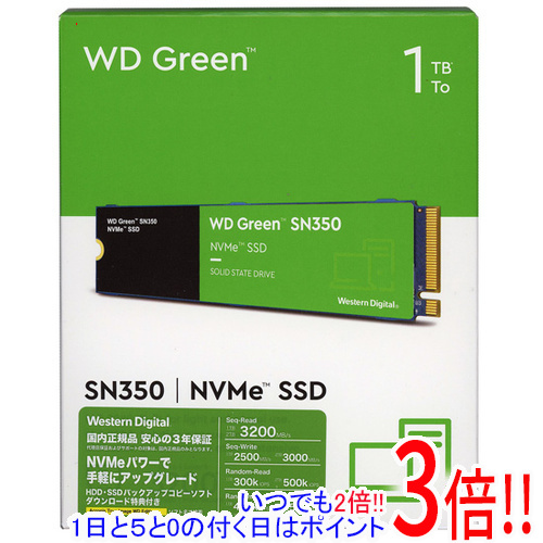 Western Digital製 WD Green SN350 NVMe WDS100T3G0C 1TB