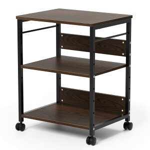 DEWEL プリンタ台 プリンタラック 幅50 奥行40 高さ64cm プリンター ワゴン 棚 3段 サイドワゴン キャスター付き コピー機台 デスク下 収納 中棚 下棚 高さ調整可能 木製 組立簡単 移動便利 在宅